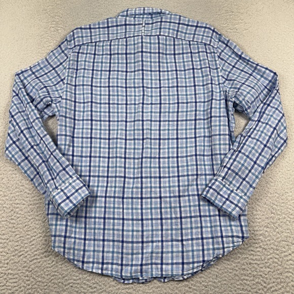 Banana Republic Shirt Men's Large‎ Camden Standard Fit 100% Linen Blue Plaid - Picture 5 of 10